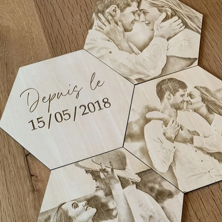 hexagone-photo-ou-texte-grave-collection-bois-epis-de-bois-idée-cadeau-personnalisé
